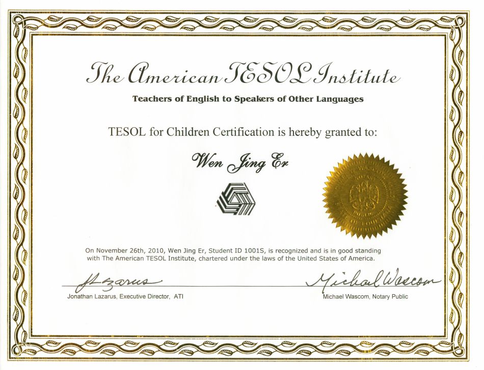  p></p></a>tesol证书是参加tesol课程合格后所取得的证书.