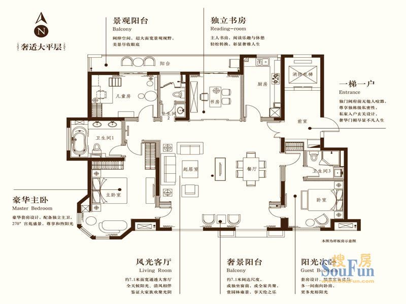 住宅大,另外普通商住楼一般是一梯八户,而平层豪宅则是一梯一户或二