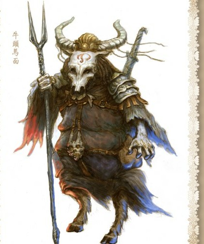 据《铁城泥犁经》说:阿傍为人时,因不孝父母,死后在阴间为牛头人身
