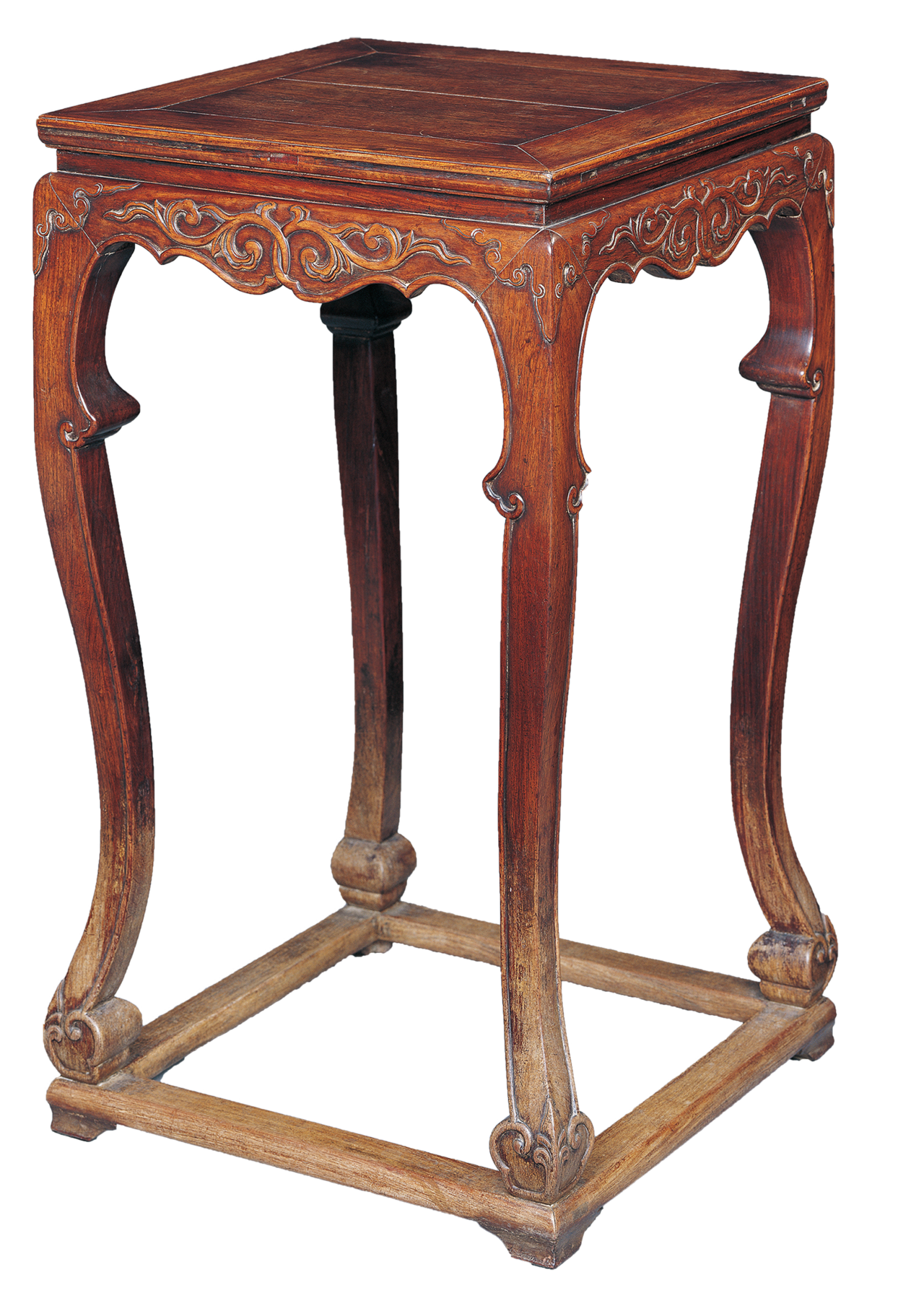 明晚期黄花梨卷草纹带托泥方几