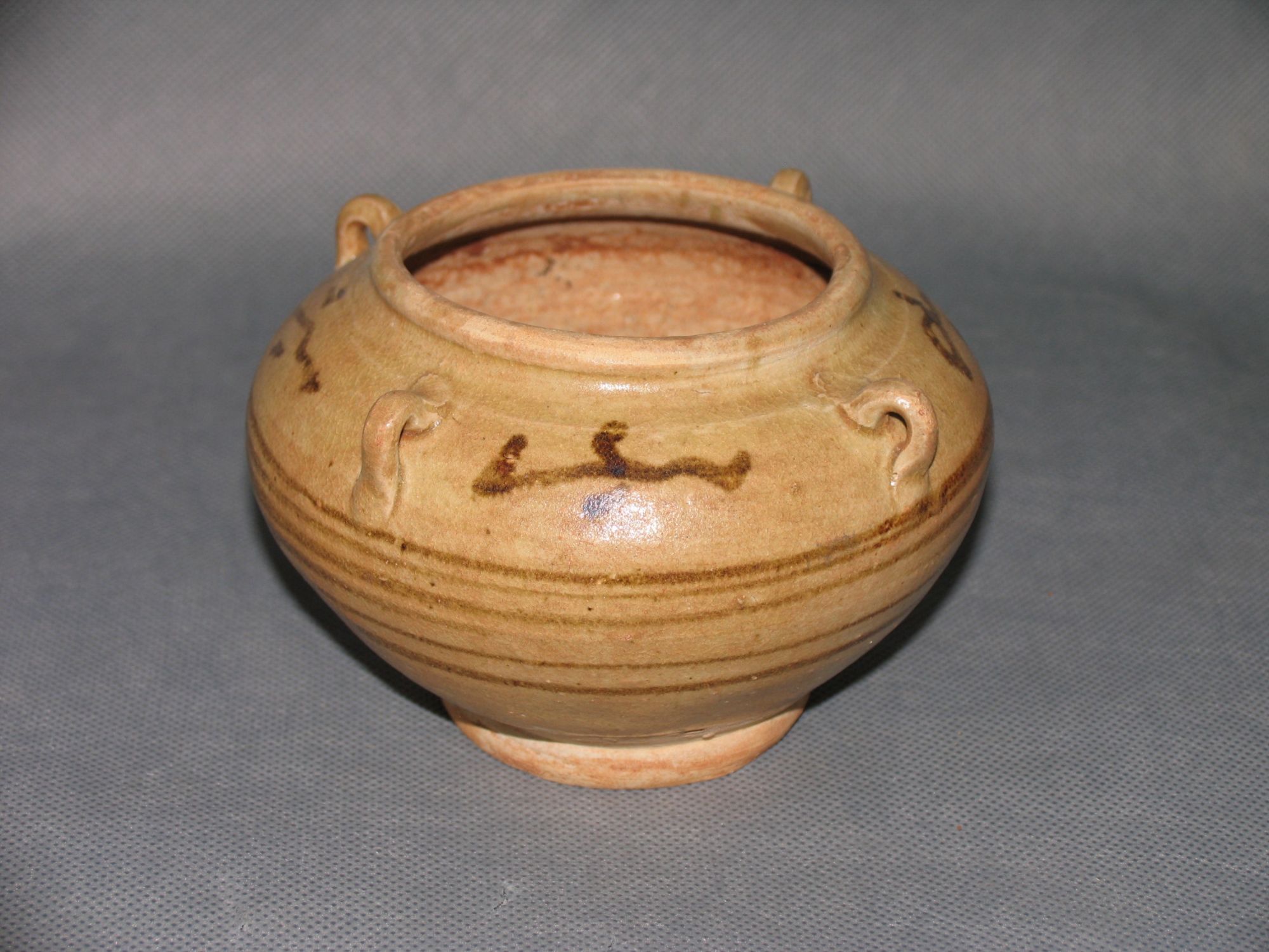 明代青釉褐彩四系瓷罐