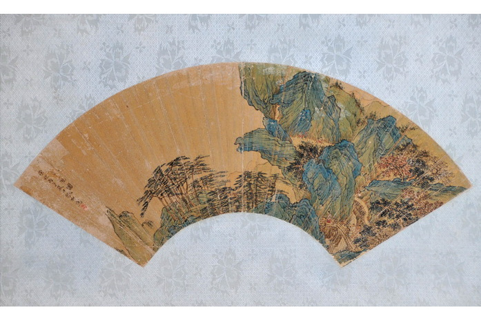 张翀设色"明皇辛蜀图"折扇面