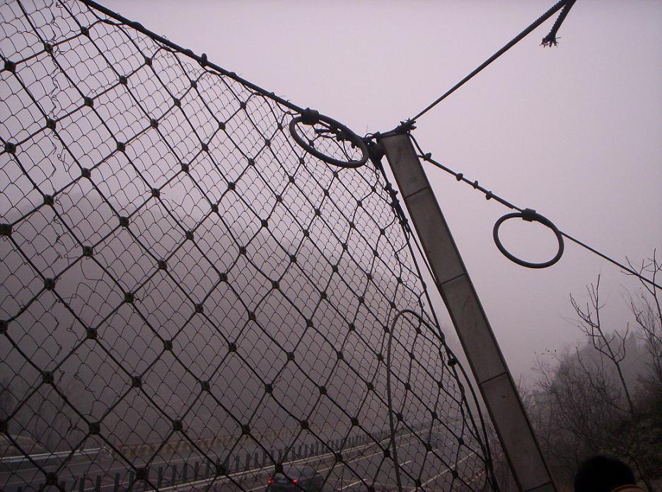  p>被动防护网是由钢丝绳网,环形网,固定系统,减压环和钢柱四个主要