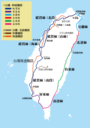 台湾铁路路网图（包含台铁、林铁与高铁）