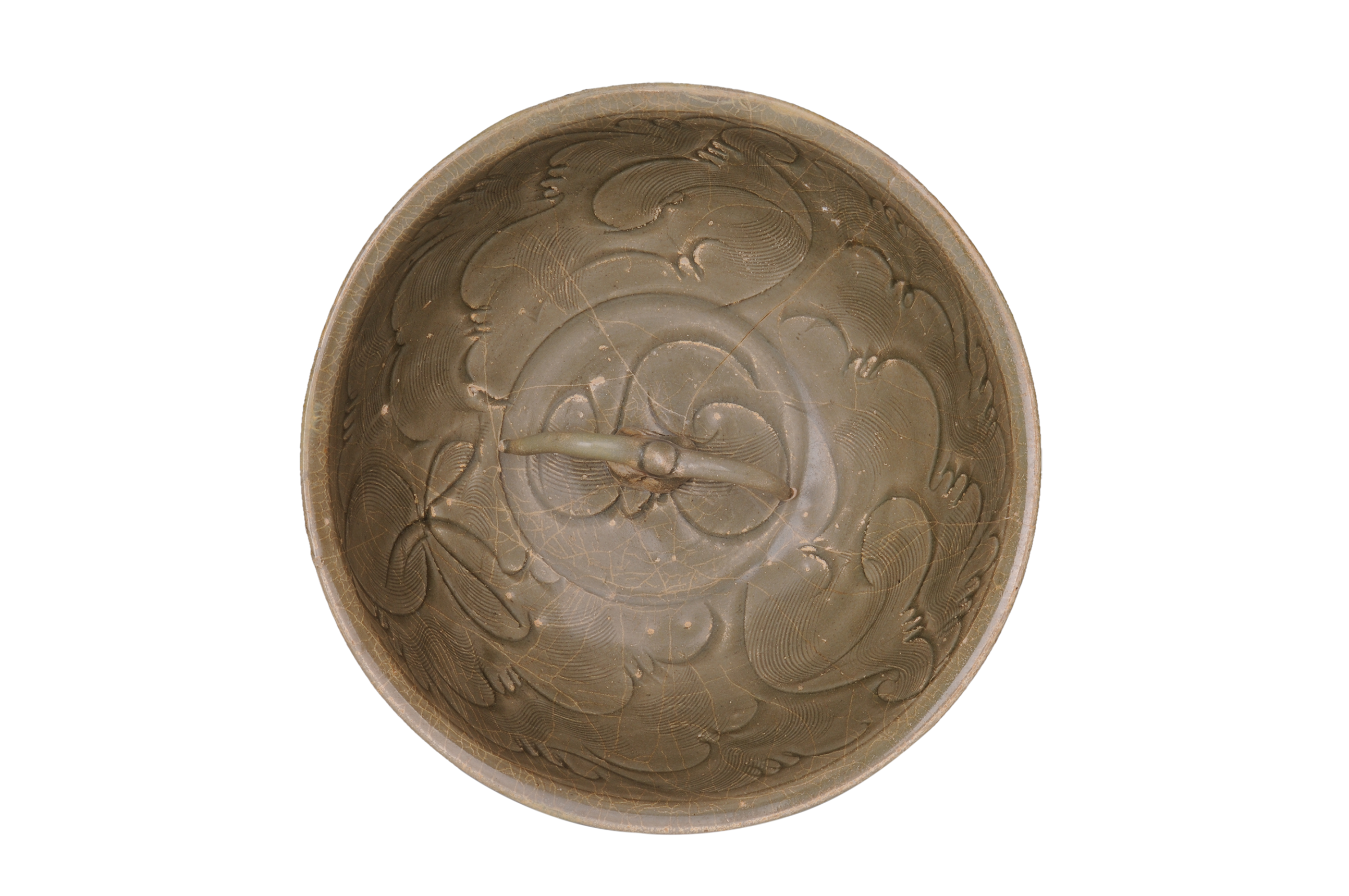 宋龙泉窑刻花塑人碗