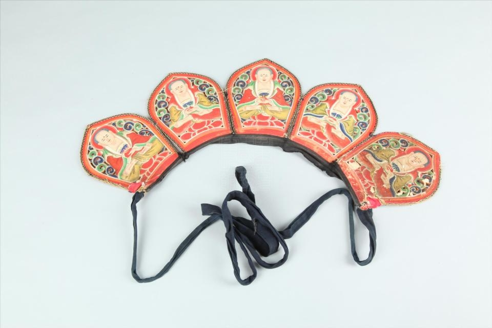 民国彩绘五佛冠