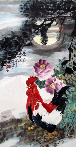 任性情,因趣得神,百鸡千姿,天趣横生,风情万种,被人们称为"王宏画鸡"