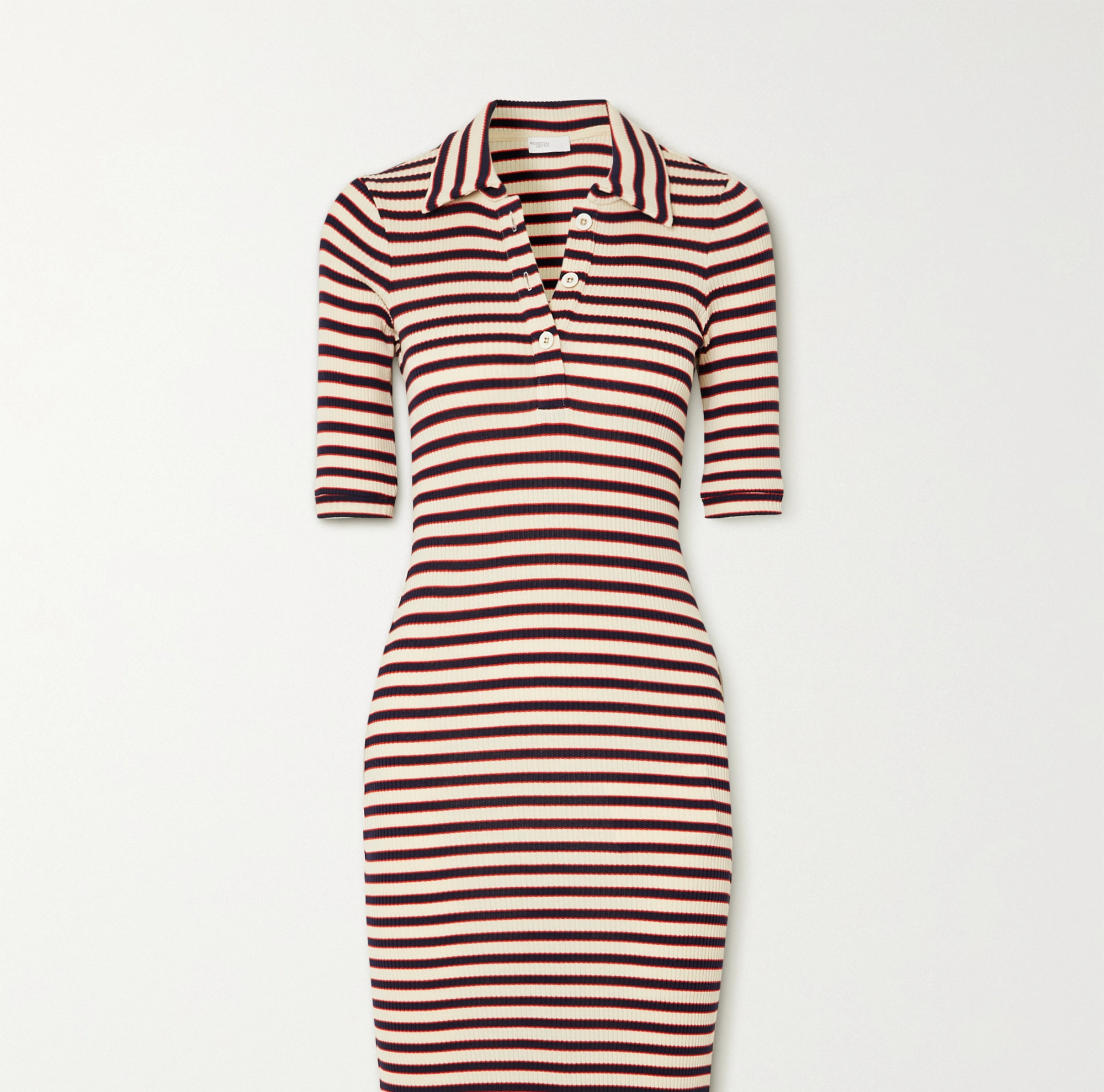 条纹罗纹纯棉中长连衣裙