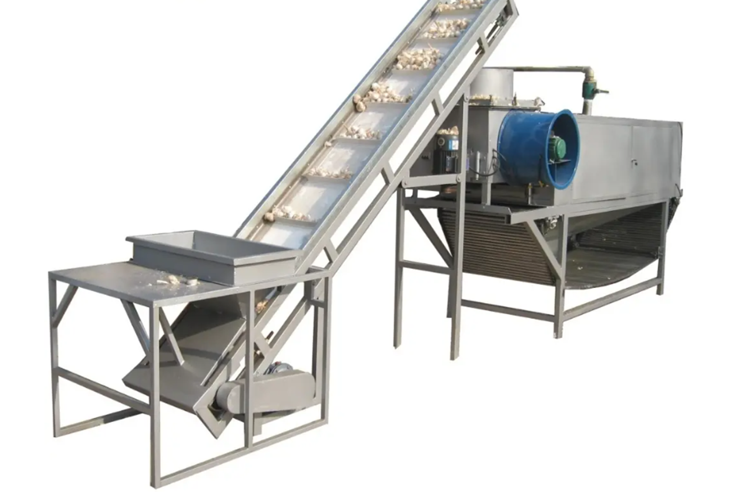  p>大蒜破瓣去皮机是用机器代替手工大蒜破瓣去皮的机械,具有大蒜破瓣