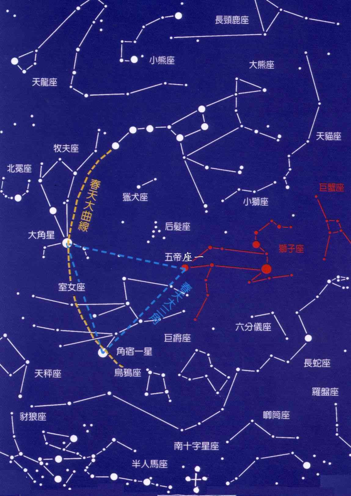 大熊座正在子午圈上,北斗七星当空高悬,几乎靠近天顶,斗柄指向东方