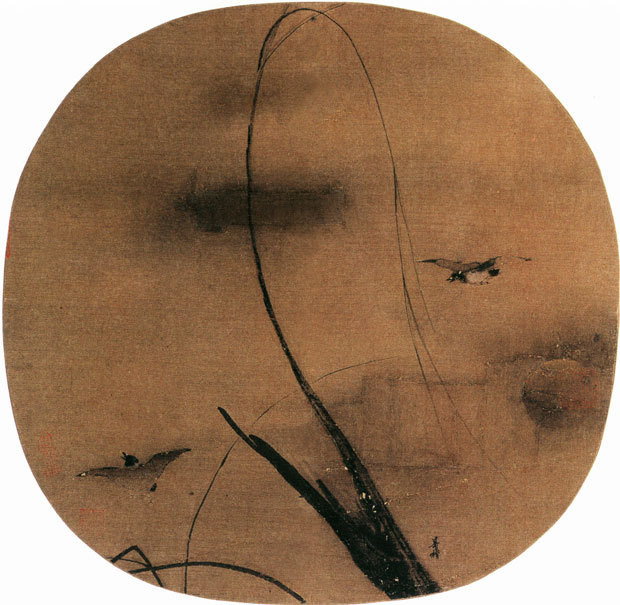 梁楷秋柳双鸦图