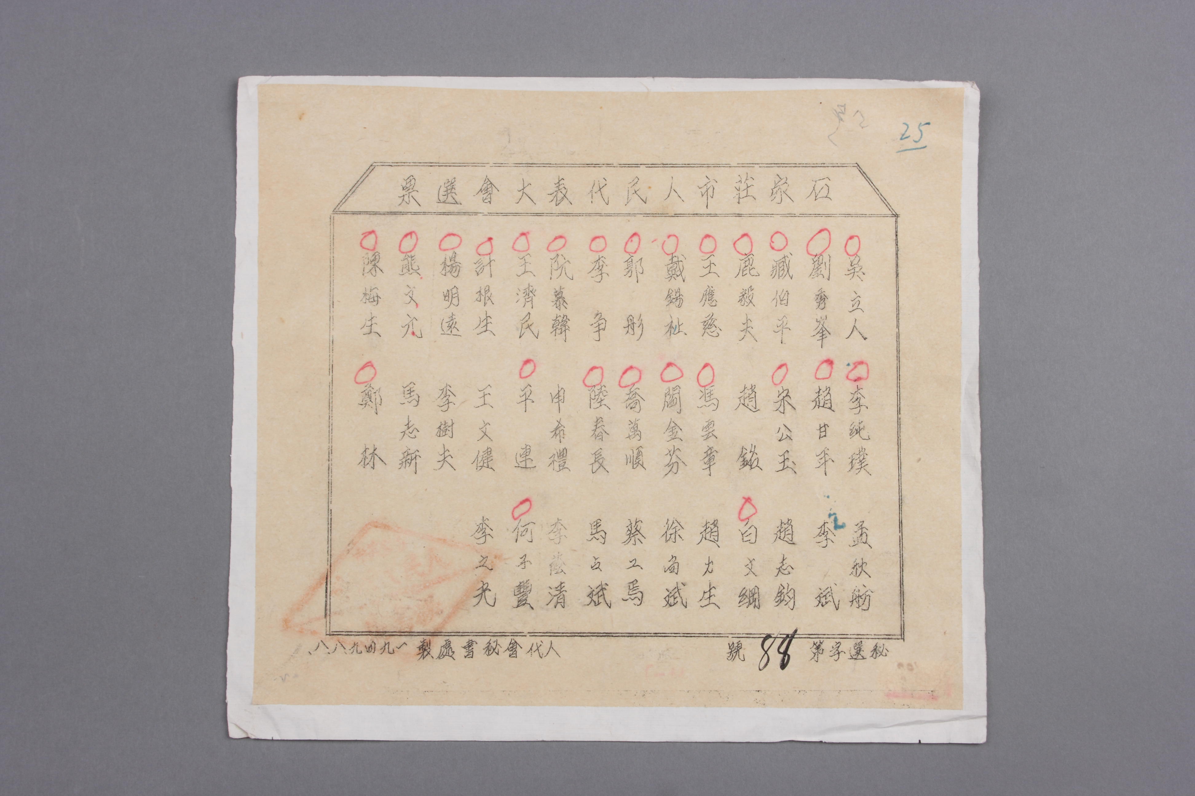 1949年石家庄市人民代表大会选票