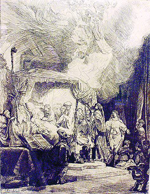  p>铜版画(copper plate etching)是一种在金属版上用腐蚀液腐蚀或