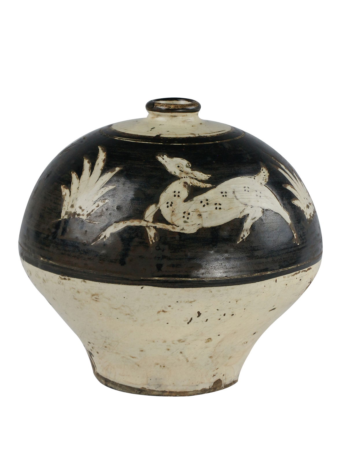 宋代黑白釉剔花西夏文字嘟噜瓶