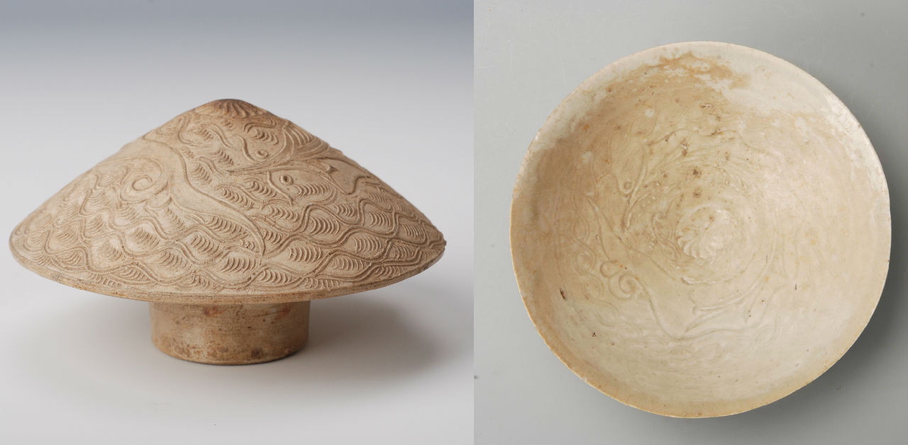  p>此展品为宋代的陶瓷器,印模图案清晰,线条流畅,为藤县中和窑的代表