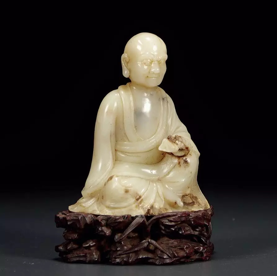 中国古美術・旧蔵寿山石彩絵【観音赐福】・仏像 ・木箱付き・手彫り・文房具・風水 中国古美術・旧蔵寿山石彩絵【観音赐福】・仏像 ・木箱付き