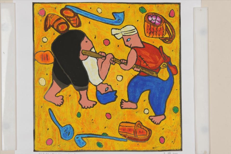 现代綦江王梅扭扁担木刻版画