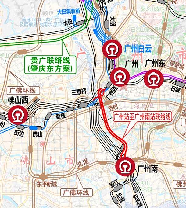 <p>广州中心城区铁路线路示意图