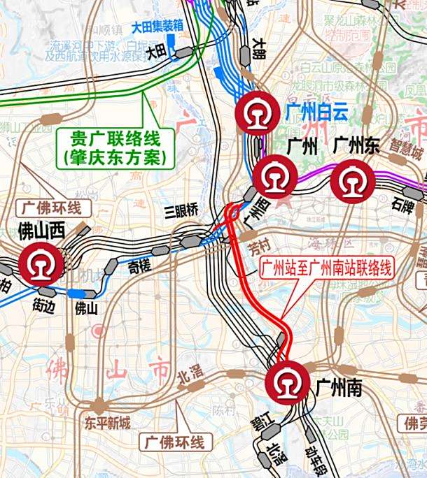 广州中心城区铁路线路示意图