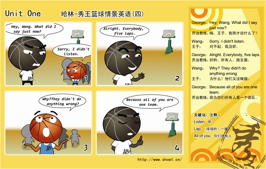 哈林秀王篮球情景英语