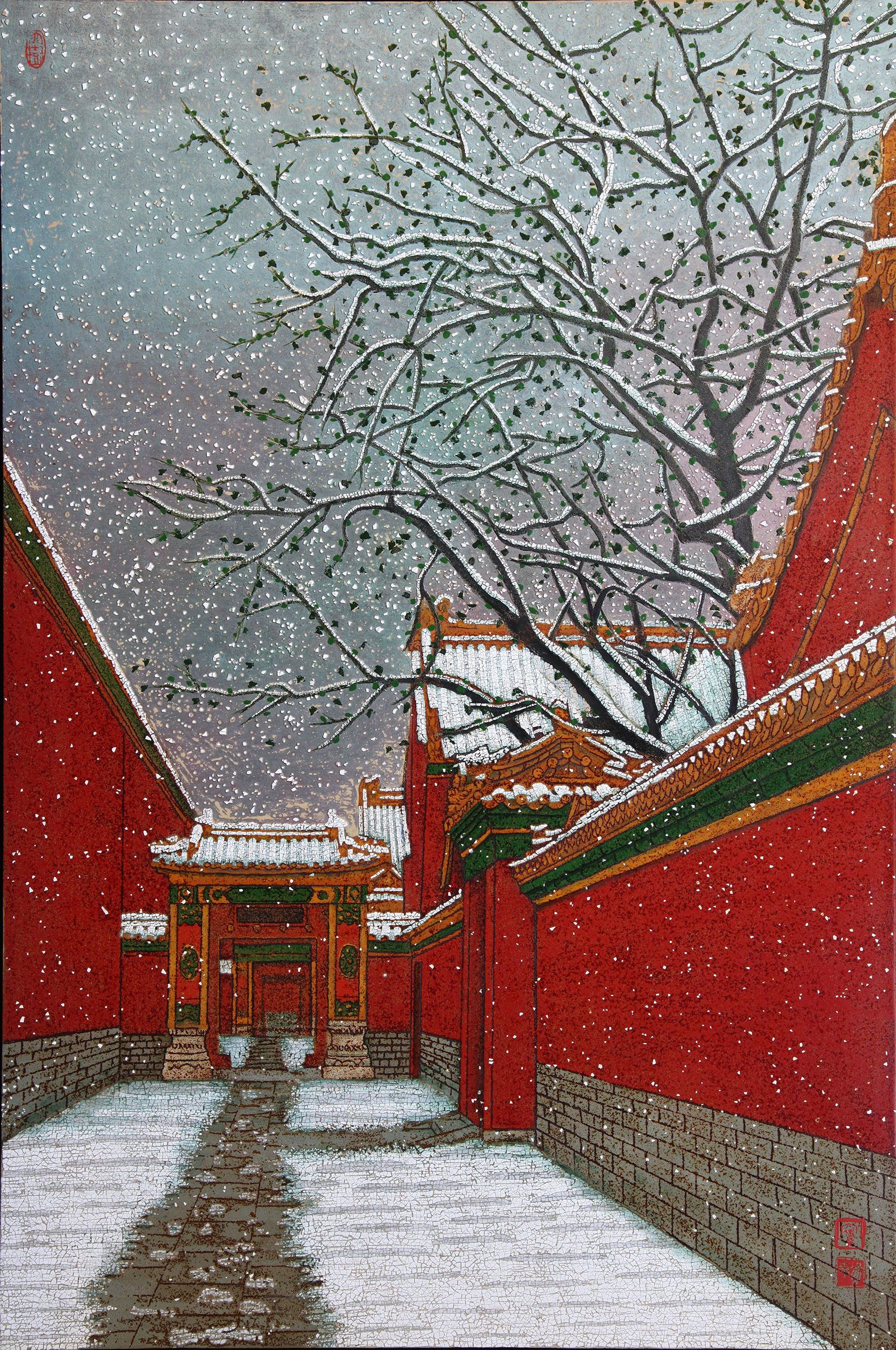 1988年拜漆画家乔十光先生为入室弟子宁保平拜师霍春阳,吴冠中学习