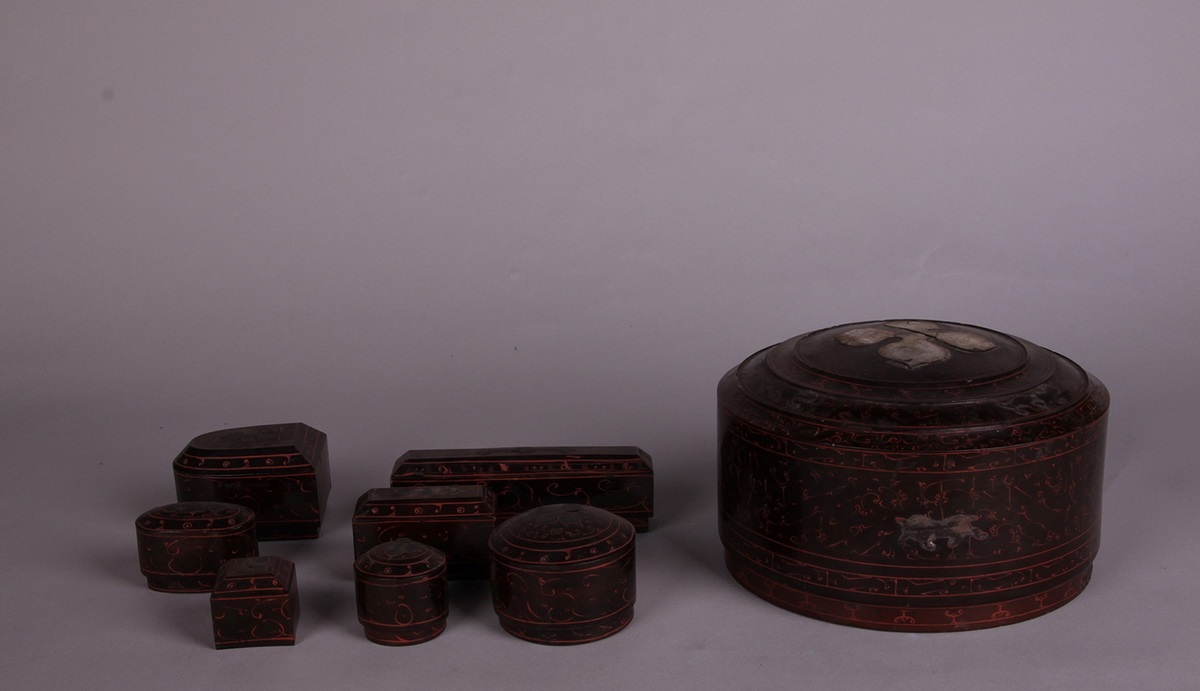 西汉七子梳妆漆奁盒