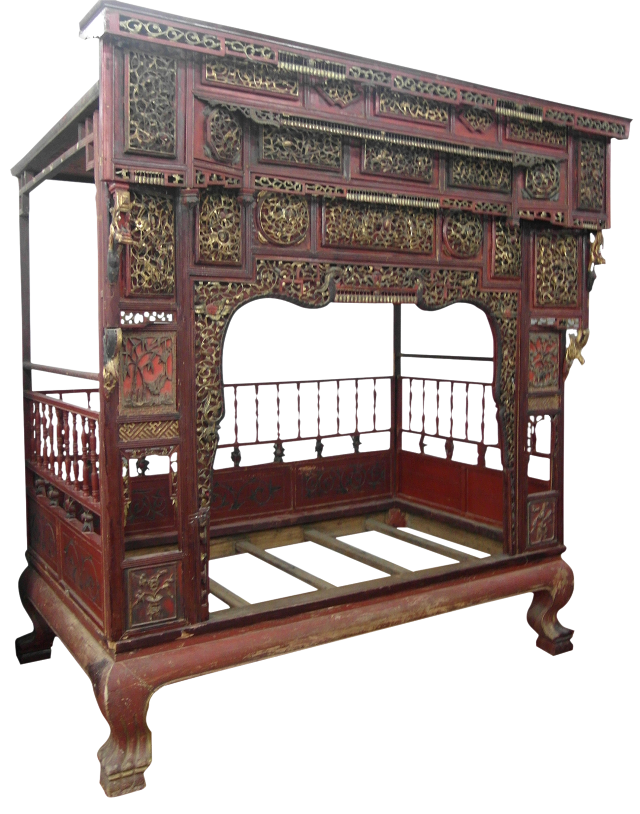 民国透雕龙凤纹架子床