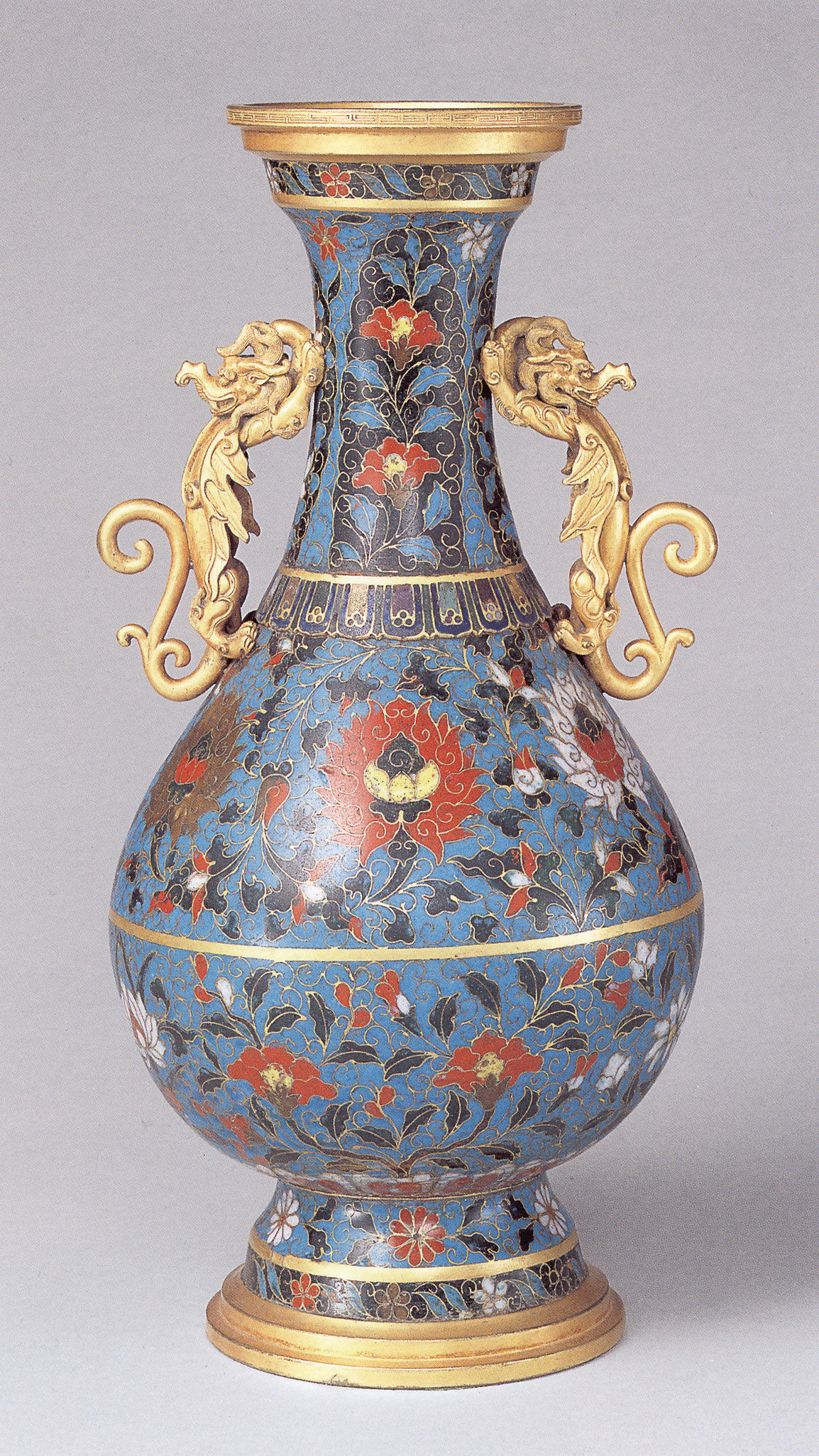 明景泰掐丝珐琅缠枝莲龙耳瓶