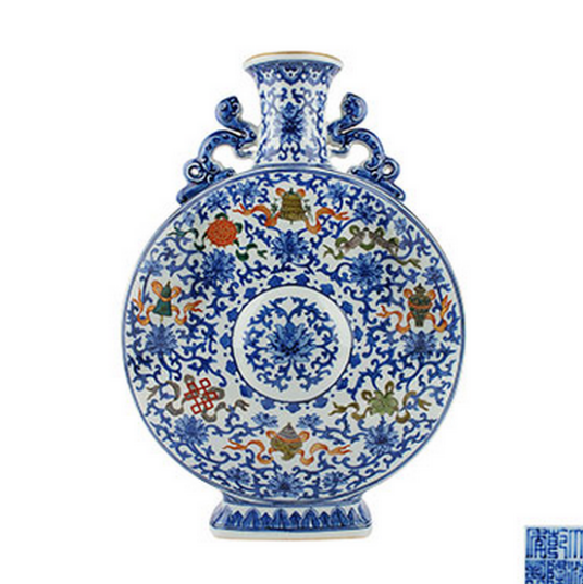 清乾隆青花開窓龍鳳呈祥福寿抱月瓶 景徳鎮 陶磁器 装飾品 現代工芸品美術品 置物 抱月瓶_百度百科
