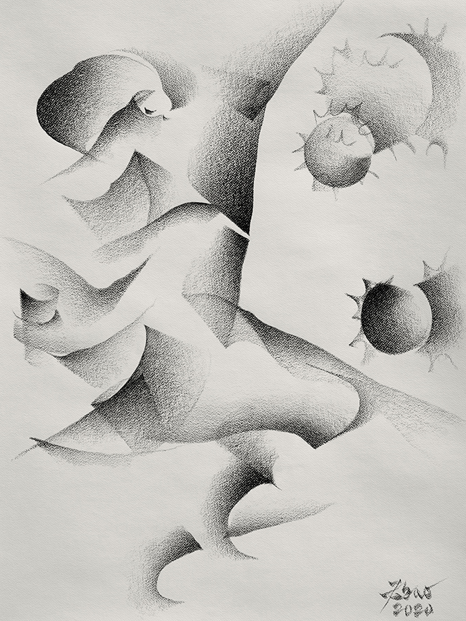 和中国古典美术理论,发展出独特的笔触活跃,色彩绚丽的半抽象油画风格