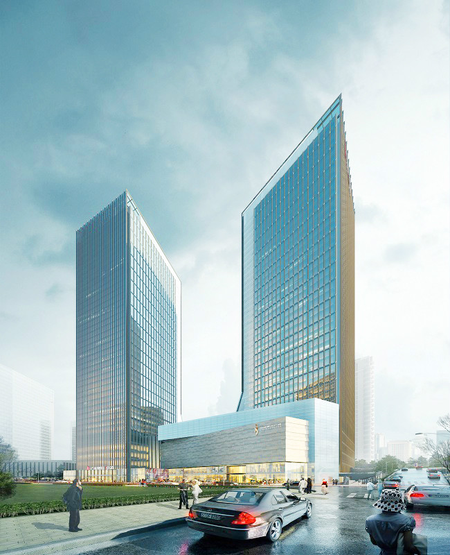 中心共同构成城市综合体,由两栋43层超高5a甲级写字楼及商业裙楼组成