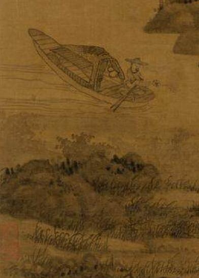 元吴镇绘渔父图轴