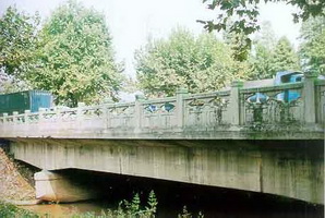 5米,宽26米,其中人行道宽3米,为单跨钢筋砼简支t梁桥,单跨跨径为22