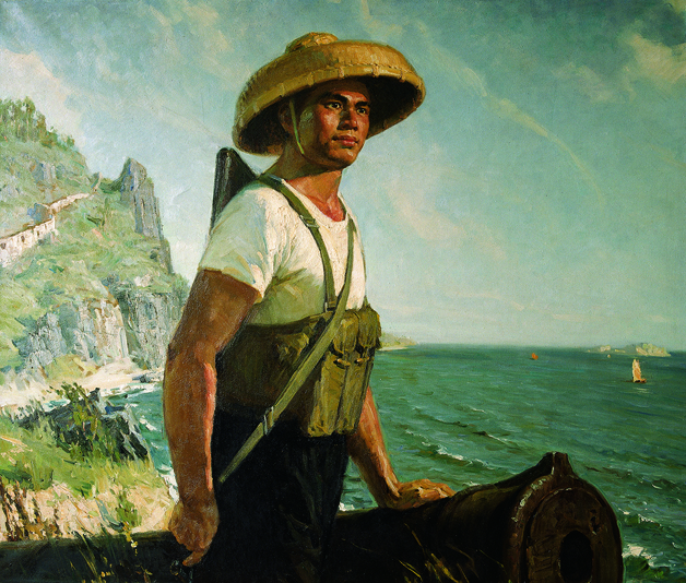 《虎门民兵》是汤小铭1971年创作的布面油画