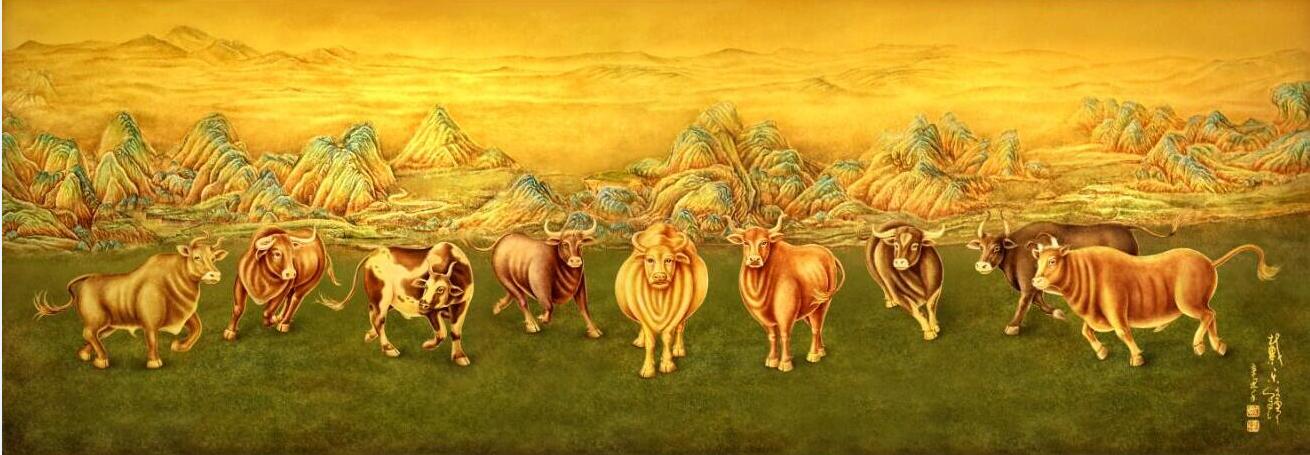 戴乐钟发明的高纯度乐钟黄金油画作品丰富了延续二千多年的绘画载体