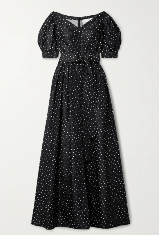 露肩波点真丝塔夫绸礼服