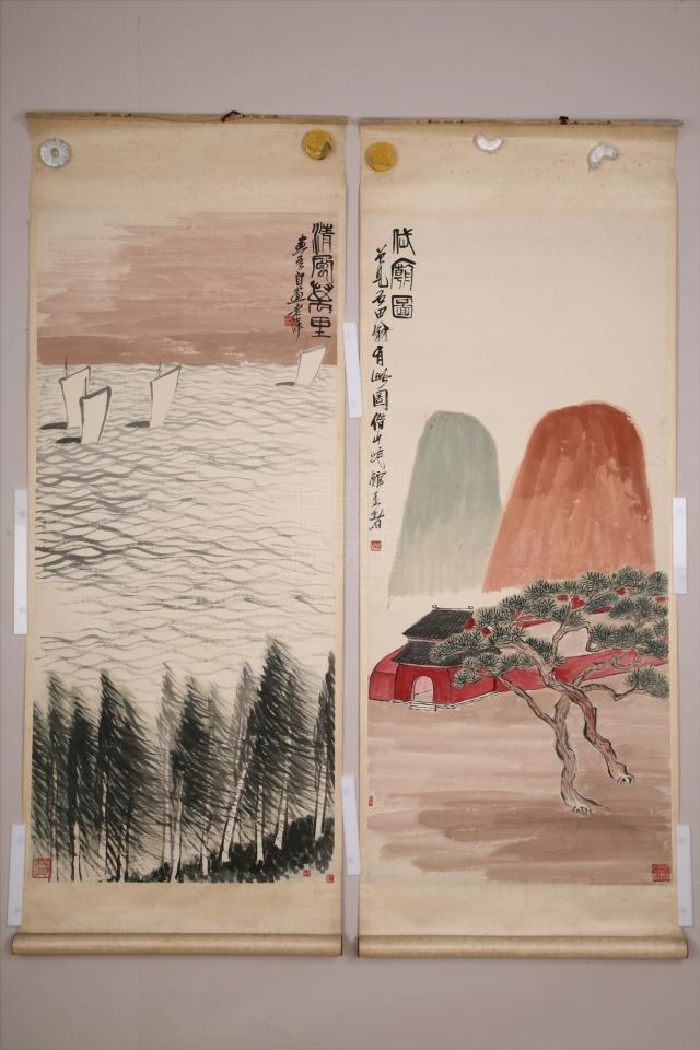现代齐白石四季山水图屏