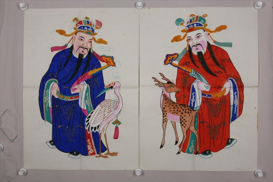 现代四川绵竹鹿鹤同春门神年画