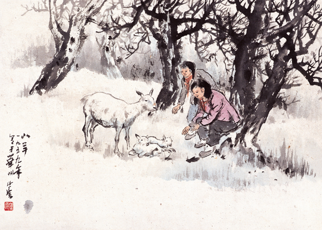  p>《黄河系列·小羊》是现代画家赵望云创作的一幅纸本水墨设色画.