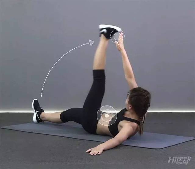 侧卧右侧卷腹抬腿