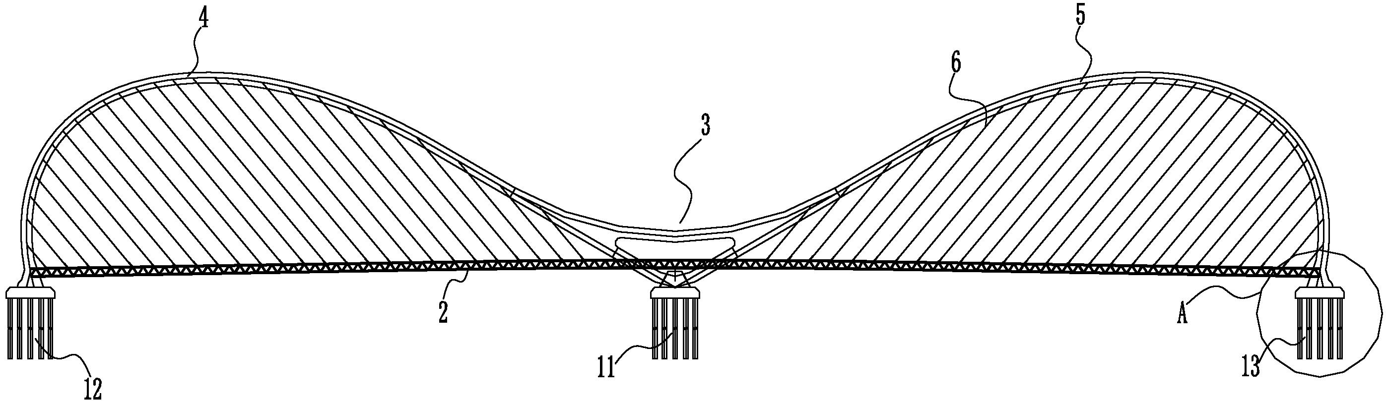 大跨度双拱轴线组合拱桥及其建造方法
