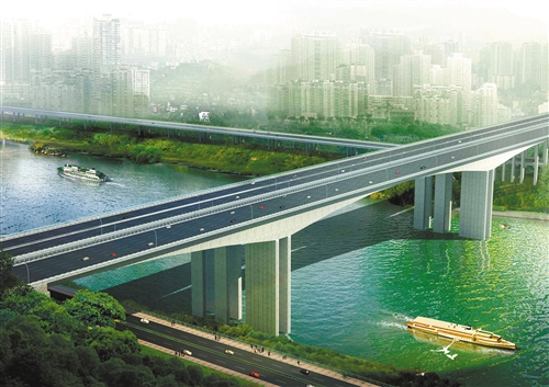  p>重庆高家花园复线桥位于高家花园大桥上游,两桥之间有5米净空.