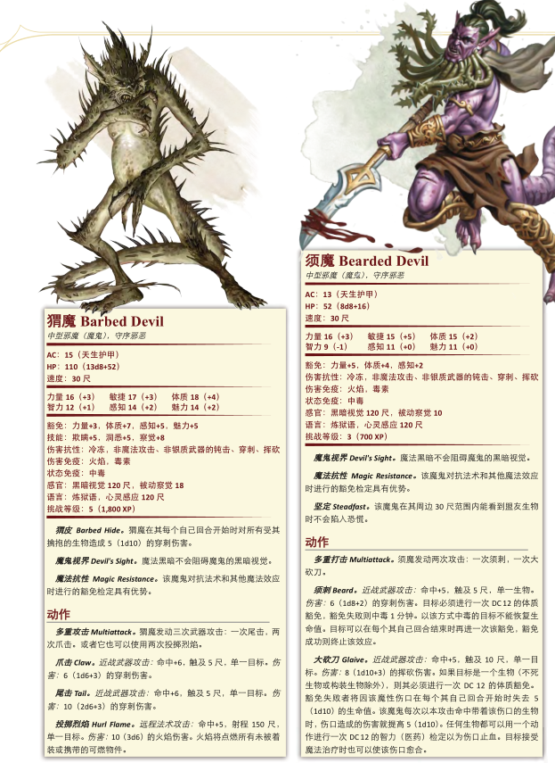 中魔鬼是区别于恶魔的另一种邪恶异界生物,这些守序而邪恶的生物居住