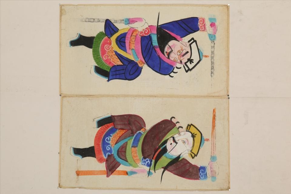 清四川绵竹旗装鞭锏门神年画