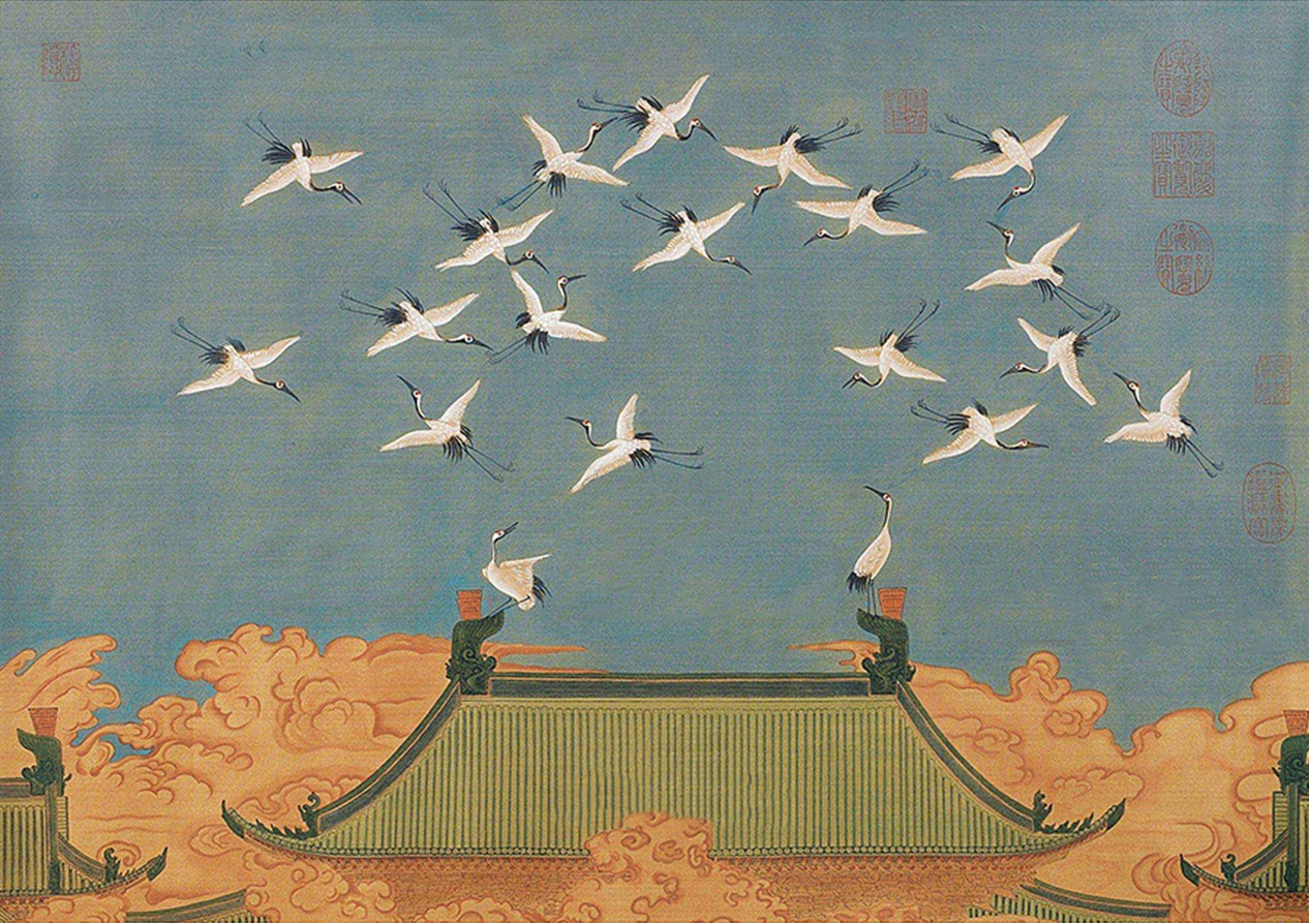 北宋第８代皇帝 徽宗の『瑞鶴圖』(複製画) File:宋徽宗 - 瑞鶴圖.jpg - Wikimedia Commons