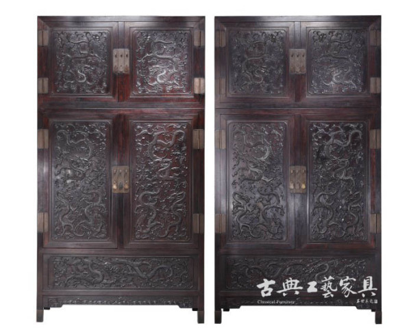 清乾隆紫檀雕九龙纹大四件柜_百度百科