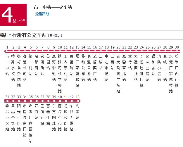  p>绥化公交4路是绥化市的公交线路,总站数32站. /p>