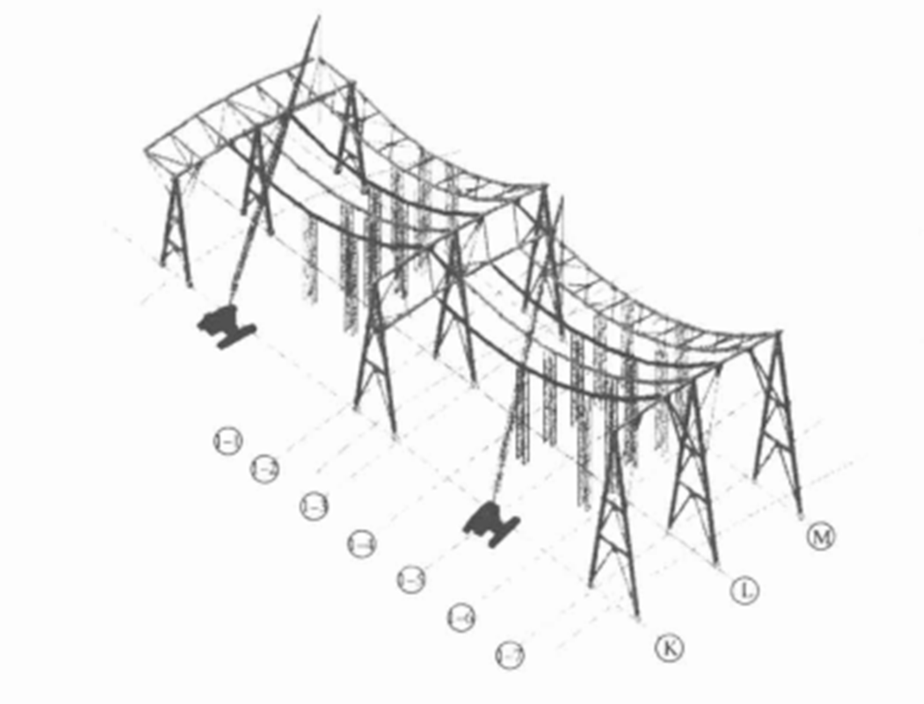 大跨度曲线型悬垂钢梁及预应力斜拉索安装工法