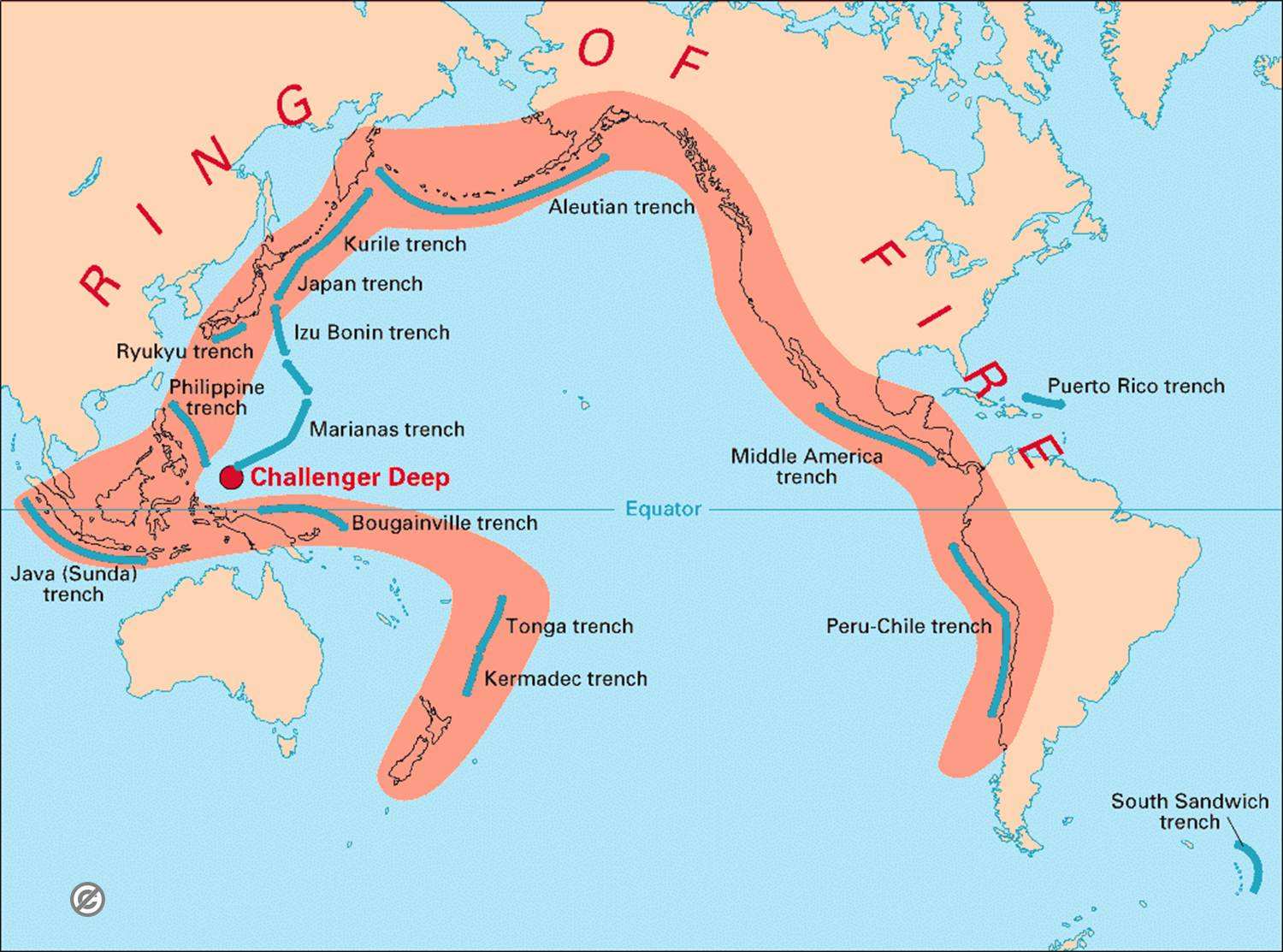  p>环太平洋火山带(又称环太平洋带,环太平洋地震带或火环)是一个围绕