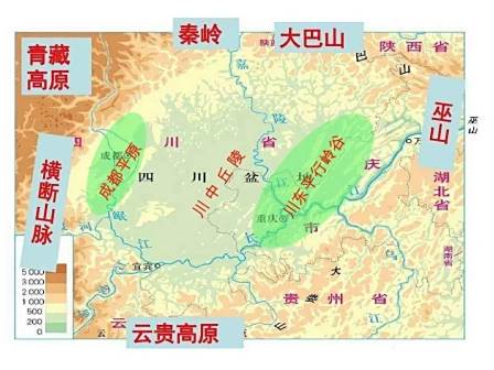 <p>四川盆地内部与周边地区